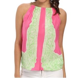 Lilly Pulitzer 100% Silk Riviera Hotty Pink Daybreakers Engineered Top